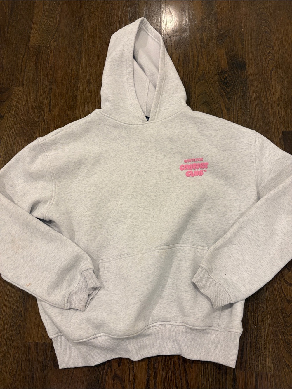 White Fox Boutique Light Gray Hoodie with Pink Logo